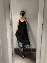Black frill lace layered sleeveless dress