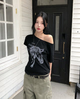 ニティ ホース プリント ワンショルダー ショートスリーブ