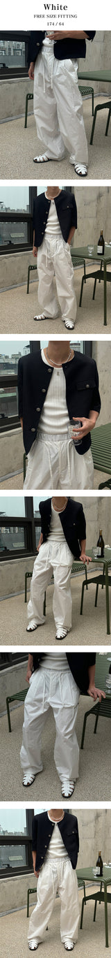 [Unisex] Nylon two tuck rope banding pants(3color)