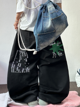 HIP / STREET / KOREAN 💚🐝 GRAFFITI TATTOO PRINT COTTON WIDE BALLOON UNISEX LONG PANTS 🤎🩶🖤💛 - 4 COLORS