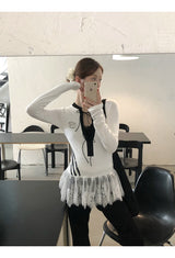 ブロックレースストラップロングスリーブTシャツ