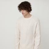 CASHMERE BLENDED CABLE KNIT WHITE