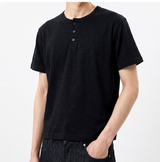 スラブヘンリーネッククロップTシャツ ブラック