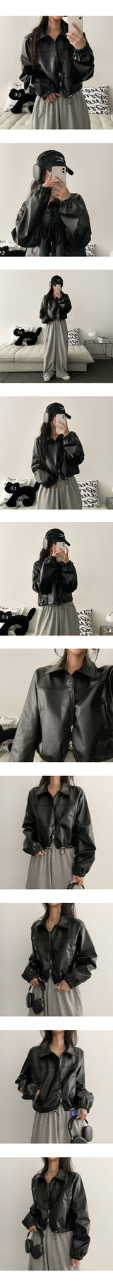 Vero two-way cropped string leather jacket