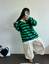 キュートカラーペティット👚ストライプロングスリーブTシャツ🎀❤💚3カラー