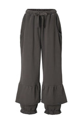Frill sweat pants - deep brown
