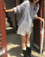 Tenon see-through checkered oversized fit long-sleeved shirt