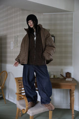 Suede patch denim pants