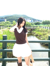 Cafe レイヤードピンタックシャツ ブラウン 半袖Tシャツ (Brown)