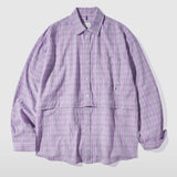 Crop Detachable Crease Check Shirt S167 Pale Pink Purple