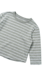 クロップ ストライプ Tシャツ、グレー