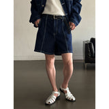 [SET UP가능] Stitch half denim pants(2color)