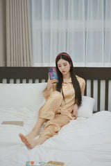 gold silk dot pajama set