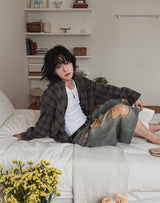 Grunning ヴィンテージダメージバミューダパンツ