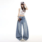 Vintage Slub Curved Wide Leg Denim Pants