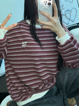 ストライプパッチスウェットシャツニット 🖤❤2COLOR