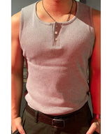 Henley neck sleeveless tee