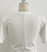 Linda Round-Neck Shirred Slit Short Sleeve T-Shirt