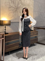 Benilla Color Matching Tweed H-line Skirt