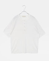 Karine linen oversized-fit henry neck off-shoulder short-sleeved T-shirt
