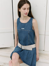 DENIM PLEATS ONEPIECE BLUE