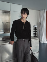 Otsi Ribbed Zipper Henley Neck