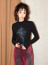 ソフト, ハイイラスティシティ, ウォーム, セミハイネックプリンティドベースTシャツ