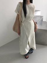 Jeure Wrap Roll-up Short Sleeve Long Dress