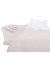 レースジップカラー半袖パフTシャツ(pink)