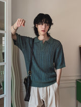 Roy openwork short sleeve collar knit
