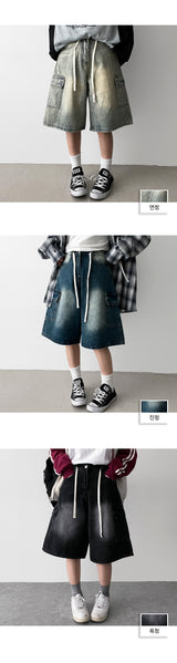 IF Waist String Vintage Cargo Denim Bermuda Shorts