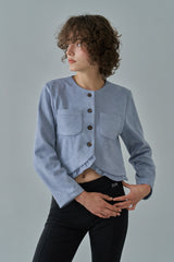 Frill crop jacket_skyblue