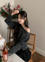 #Sexy One Shoulder Button Knit (3color)