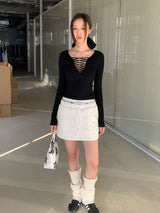ブラックストラップポイントロングスリーブスリムTシャツ