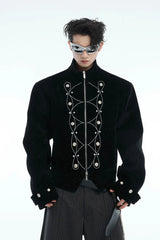 Metal Button Sparkle Stand Collar Jacket