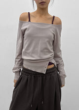 [MADE] Velvety Button Off-Shoulder Knit