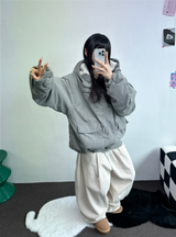 インナーフリースコーデュロイビッグフードジッパー🩶🖤 - 2カラー