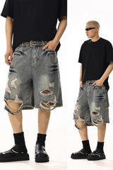 Washed Distressed Denim Shorts