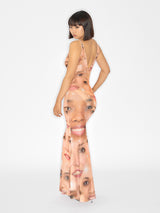 Face V-Neck Mesh Dress
