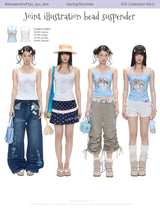 BETWEENAND "Seashell" Summer Cute Pure Desire Childlike Beaded Strappy Top for Women New Style