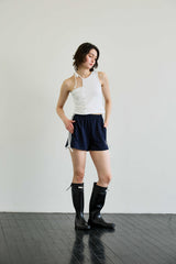RIBBON JERSEY TRACK MICRO SHORTS / NAVY