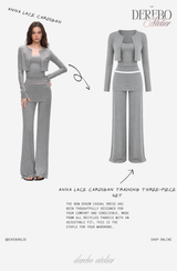 Anna lace cardigan training three-piece set (Sleeveless cardigan, pants)