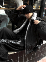 Shaggy Deep Black Winter Jumper + White Silver Black Fur