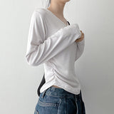 Side Shirring T-shirt💛Jena Snap Shirring Long Sleeve T-shirt (6 colors)