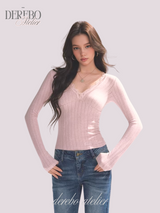 デイジーVネックレース長袖Tシャツ