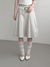 Cotton Gored Flare Midi Skirt
