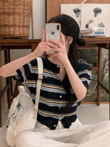 Multi Border Short Sleeve Knit Cardigan (3color)