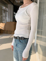 Double Layered Color V-Neck Long Sleeve T-Shirt