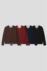 ソリスヘンリーネック長袖ニットTシャツ (4 Colors)