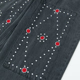 CUBIC EMBROIDERY HALF DENIM / BLACK